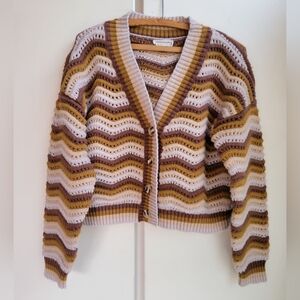 Love Riche Striped Chunky Cardigan - Neutral Brown - Stripes Striped S Small